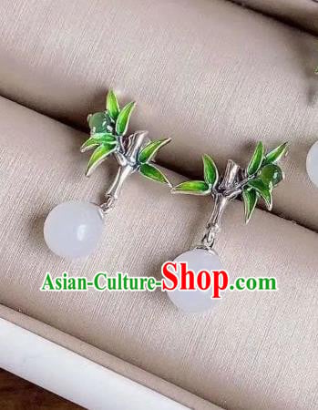 China National Silver Bamboo Earrings Traditional Cheongsam Chalcedony Ear Accessories China National Silver Bamboo Earrings Traditional Cheongsam Chalcedony Ear Accessories