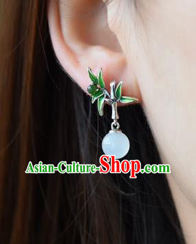 China National Silver Bamboo Earrings Traditional Cheongsam Chalcedony Ear Accessories China National Silver Bamboo Earrings Traditional Cheongsam Chalcedony Ear Accessories