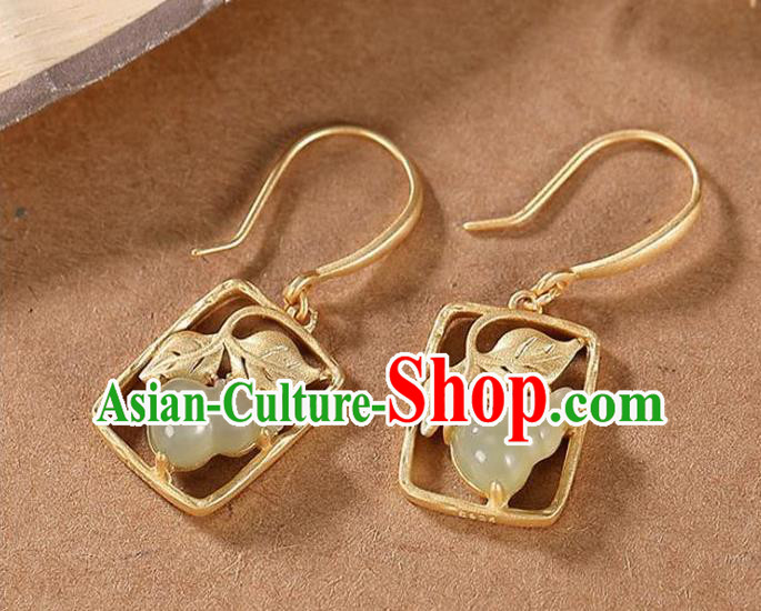 China National Jade Gourd Earrings Traditional Cheongsam Golden Ear Accessories China National Jade Gourd Earrings Traditional Cheongsam Golden Ear Accessories