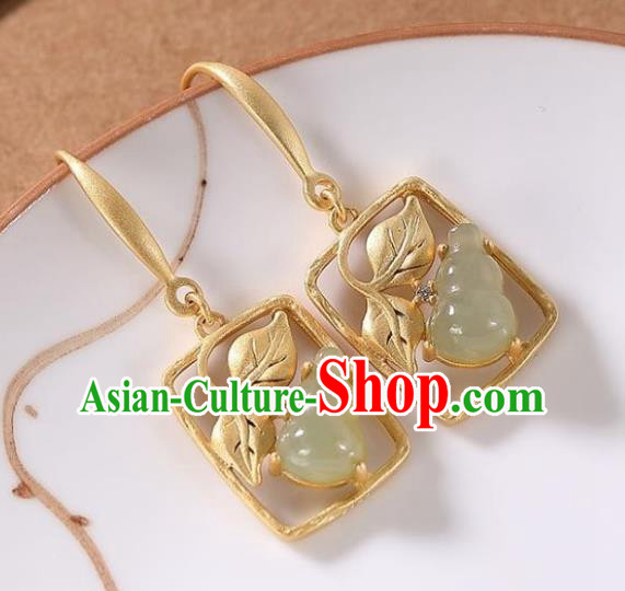 China National Jade Gourd Earrings Traditional Cheongsam Golden Ear Accessories China National Jade Gourd Earrings Traditional Cheongsam Golden Ear Accessories