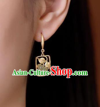 China National Jade Gourd Earrings Traditional Cheongsam Golden Ear Accessories China National Jade Gourd Earrings Traditional Cheongsam Golden Ear Accessories