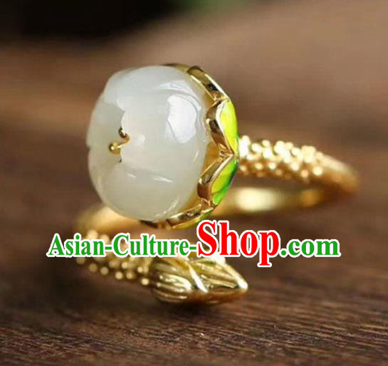 Chinese Handmade Golden Ring Jewelry Accessories Classical Jade Mangnolia Circlet Chinese Handmade Golden Ring Jewelry Accessories Classical Jade Mangnolia Circlet