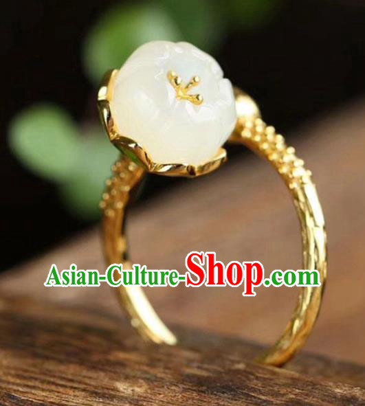 Chinese Handmade Golden Ring Jewelry Accessories Classical Jade Mangnolia Circlet Chinese Handmade Golden Ring Jewelry Accessories Classical Jade Mangnolia Circlet