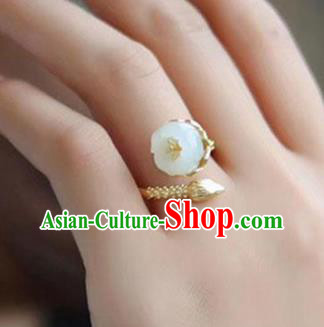 Chinese Handmade Golden Ring Jewelry Accessories Classical Jade Mangnolia Circlet Chinese Handmade Golden Ring Jewelry Accessories Classical Jade Mangnolia Circlet
