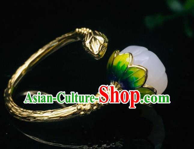 Chinese Handmade Golden Ring Jewelry Accessories Classical Jade Mangnolia Circlet Chinese Handmade Golden Ring Jewelry Accessories Classical Jade Mangnolia Circlet