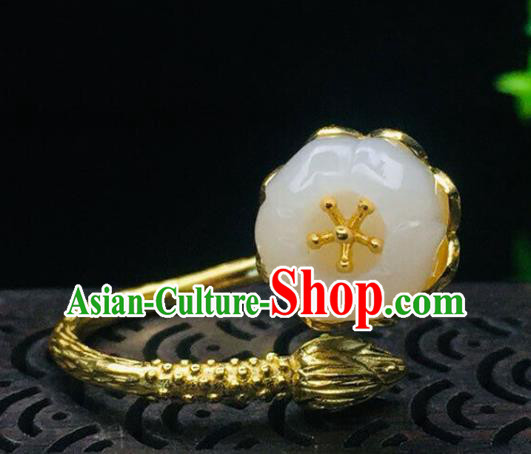Chinese Handmade Golden Ring Jewelry Accessories Classical Jade Mangnolia Circlet Chinese Handmade Golden Ring Jewelry Accessories Classical Jade Mangnolia Circlet