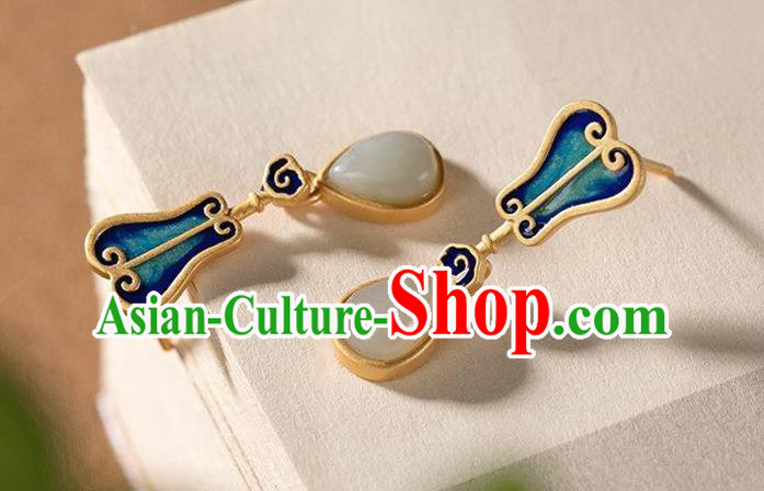 China National Cloisonne Palm Leaf Earrings Traditional Cheongsam Jade Ear Accessories China National Cloisonne Palm Leaf Earrings Traditional Cheongsam Jade Ear Accessories