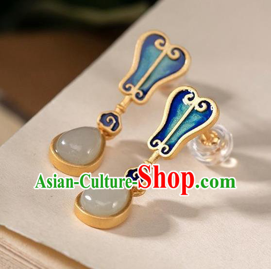 China National Cloisonne Palm Leaf Earrings Traditional Cheongsam Jade Ear Accessories China National Cloisonne Palm Leaf Earrings Traditional Cheongsam Jade Ear Accessories