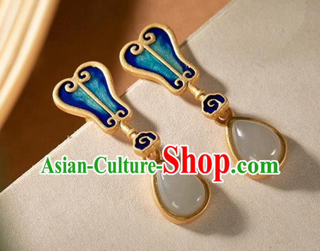 China National Cloisonne Palm Leaf Earrings Traditional Cheongsam Jade Ear Accessories China National Cloisonne Palm Leaf Earrings Traditional Cheongsam Jade Ear Accessories
