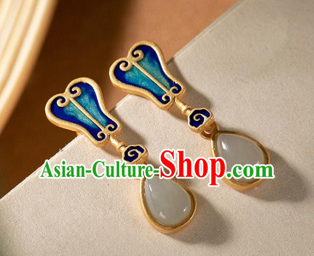 China National Cloisonne Palm Leaf Earrings Traditional Cheongsam Jade Ear Accessories China National Cloisonne Palm Leaf Earrings Traditional Cheongsam Jade Ear Accessories