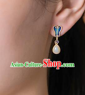 China National Cloisonne Palm Leaf Earrings Traditional Cheongsam Jade Ear Accessories China National Cloisonne Palm Leaf Earrings Traditional Cheongsam Jade Ear Accessories