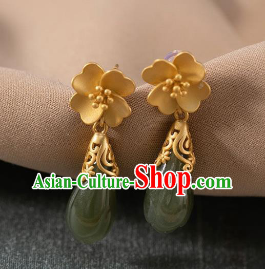 China National Jade Mangnolia Earrings Traditional Cheongsam Golden Ear Accessories China National Jade Mangnolia Earrings Traditional Cheongsam Golden Ear Accessories