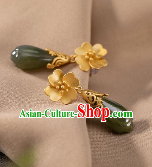 China National Jade Mangnolia Earrings Traditional Cheongsam Golden Ear Accessories China National Jade Mangnolia Earrings Traditional Cheongsam Golden Ear Accessories