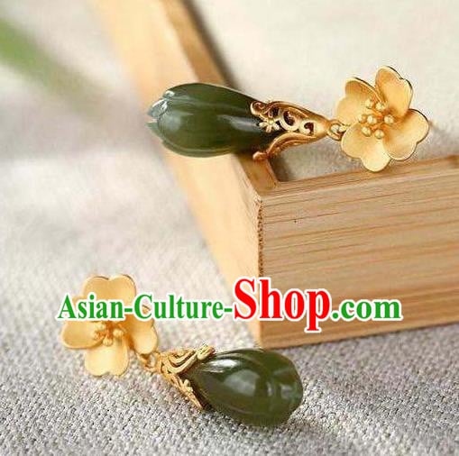 China National Jade Mangnolia Earrings Traditional Cheongsam Golden Ear Accessories China National Jade Mangnolia Earrings Traditional Cheongsam Golden Ear Accessories