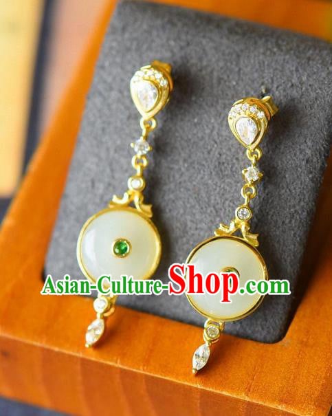 China Traditional Cheongsam Crystal Ear Jewelry Accessories National Jade Peace Buckle Earrings China Traditional Cheongsam Crystal Ear Jewelry Accessories National Jade Peace Buckle Earrings