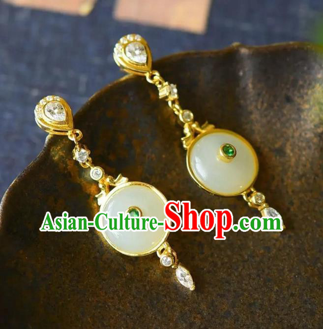 China Traditional Cheongsam Crystal Ear Jewelry Accessories National Jade Peace Buckle Earrings China Traditional Cheongsam Crystal Ear Jewelry Accessories National Jade Peace Buckle Earrings