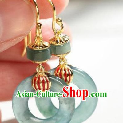 China Traditional Jade Peace Buckle Ear Jewelry Accessories National Cheongsam Red Lantern Earrings