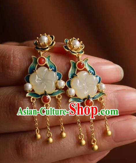 China Traditional Golden Tassel Ear Jewelry Accessories National Cheongsam Enamel Jade Plum Earrings China Traditional Golden Tassel Ear Jewelry Accessories National Cheongsam Enamel Jade Plum Earrings