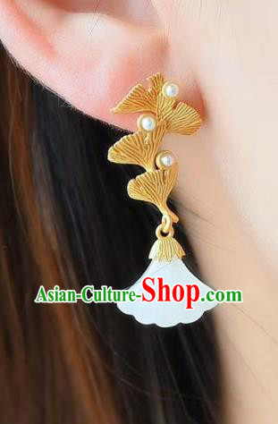 China Traditional Golden Ear Jewelry Accessories National Cheongsam Jade Ginkgo Leaf Earrings China Traditional Golden Ear Jewelry Accessories National Cheongsam Jade Ginkgo Leaf Earrings