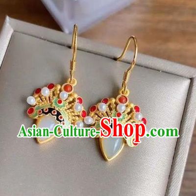 China Traditional Beijing Opera Ear Jewelry Accessories National Cheongsam White Jade Earrings