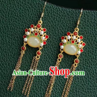China Traditional Peking Opera Blues Ear Jewelry Accessories National Cheongsam Golden Tassel Earrings