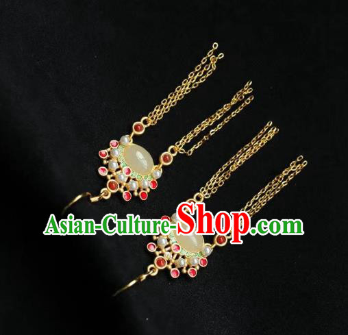 China Traditional Peking Opera Blues Ear Jewelry Accessories National Cheongsam Golden Tassel Earrings China Traditional Peking Opera Blues Ear Jewelry Accessories National Cheongsam Golden Tassel Earrings