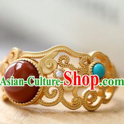 Chinese Handmade Golden Ring Jewelry Accessories Classical Court Kallaite Circlet
