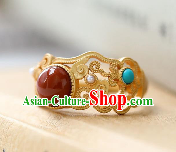 Chinese Handmade Golden Ring Jewelry Accessories Classical Court Kallaite Circlet Chinese Handmade Golden Ring Jewelry Accessories Classical Court Kallaite Circlet