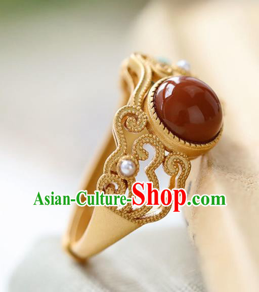 Chinese Handmade Golden Ring Jewelry Accessories Classical Court Kallaite Circlet Chinese Handmade Golden Ring Jewelry Accessories Classical Court Kallaite Circlet