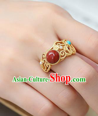 Chinese Handmade Golden Ring Jewelry Accessories Classical Court Kallaite Circlet Chinese Handmade Golden Ring Jewelry Accessories Classical Court Kallaite Circlet