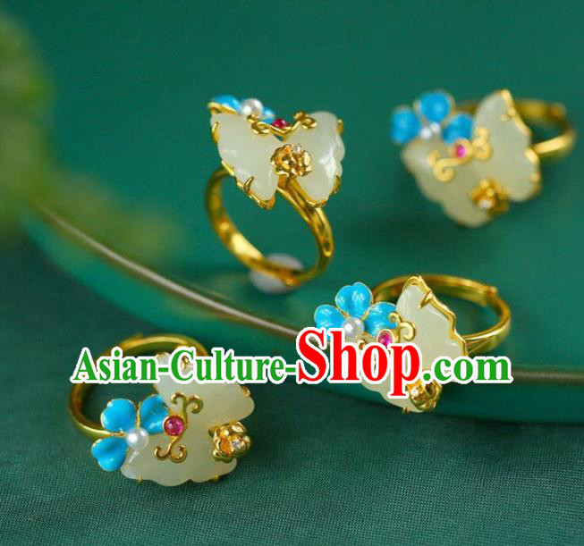 Chinese Handmade Jade Butterfly Ring Jewelry Accessories Classical Court Golden Circlet Chinese Handmade Jade Butterfly Ring Jewelry Accessories Classical Court Golden Circlet