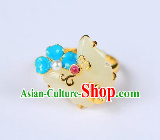 Chinese Handmade Jade Butterfly Ring Jewelry Accessories Classical Court Golden Circlet Chinese Handmade Jade Butterfly Ring Jewelry Accessories Classical Court Golden Circlet