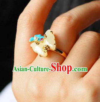 Chinese Handmade Jade Butterfly Ring Jewelry Accessories Classical Court Golden Circlet Chinese Handmade Jade Butterfly Ring Jewelry Accessories Classical Court Golden Circlet