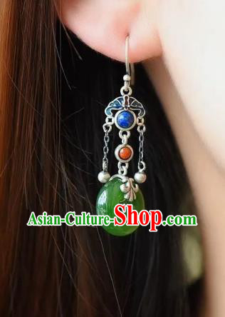 China Traditional Silver Lapis Ear Jewelry Accessories National Cheongsam Green Jade Earrings China Traditional Silver Lapis Ear Jewelry Accessories National Cheongsam Green Jade Earrings