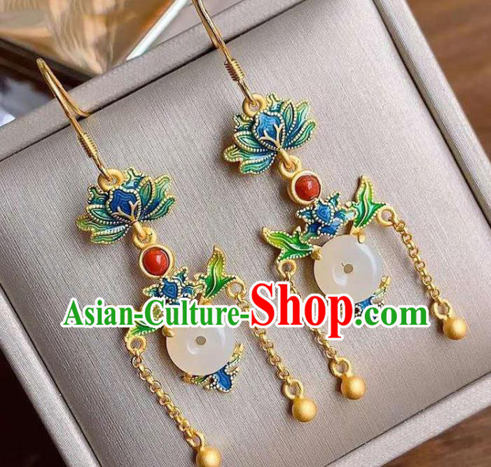 China Traditional Cloisonne Lotus Ear Jewelry Accessories National Cheongsam Jade Peace Buckle Earrings China Traditional Cloisonne Lotus Ear Jewelry Accessories National Cheongsam Jade Peace Buckle Earrings