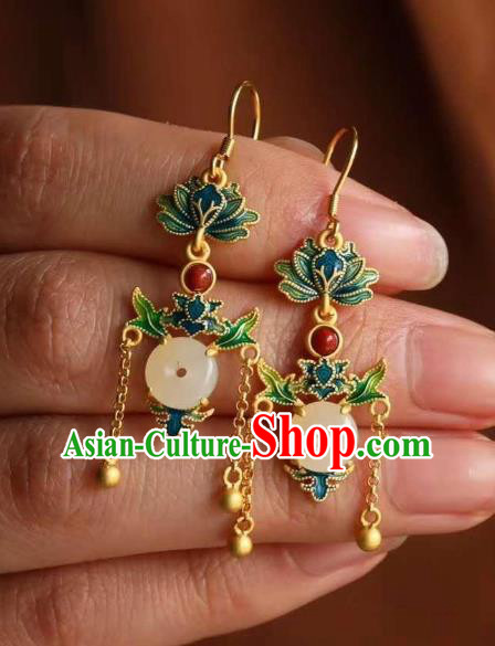 China Traditional Cloisonne Lotus Ear Jewelry Accessories National Cheongsam Jade Peace Buckle Earrings China Traditional Cloisonne Lotus Ear Jewelry Accessories National Cheongsam Jade Peace Buckle Earrings