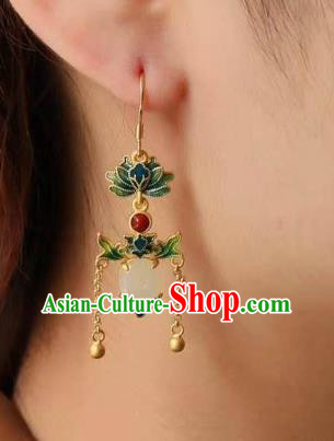 China Traditional Cloisonne Lotus Ear Jewelry Accessories National Cheongsam Jade Peace Buckle Earrings China Traditional Cloisonne Lotus Ear Jewelry Accessories National Cheongsam Jade Peace Buckle Earrings