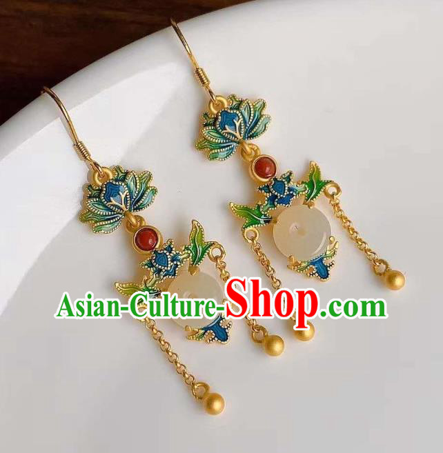 China Traditional Cloisonne Lotus Ear Jewelry Accessories National Cheongsam Jade Peace Buckle Earrings China Traditional Cloisonne Lotus Ear Jewelry Accessories National Cheongsam Jade Peace Buckle Earrings