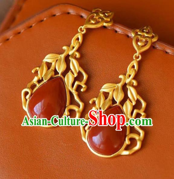 China Traditional Enamel Red Ear Jewelry Accessories National Cheongsam Golden Earrings China Traditional Enamel Red Ear Jewelry Accessories National Cheongsam Golden Earrings