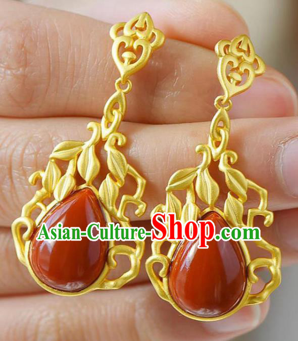 China Traditional Enamel Red Ear Jewelry Accessories National Cheongsam Golden Earrings China Traditional Enamel Red Ear Jewelry Accessories National Cheongsam Golden Earrings