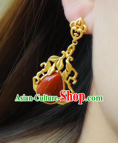 China Traditional Enamel Red Ear Jewelry Accessories National Cheongsam Golden Earrings China Traditional Enamel Red Ear Jewelry Accessories National Cheongsam Golden Earrings