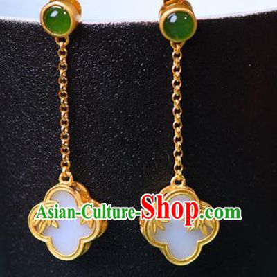 China Traditional Golden Bamboo Leaf Ear Jewelry Accessories National Cheongsam Earrings