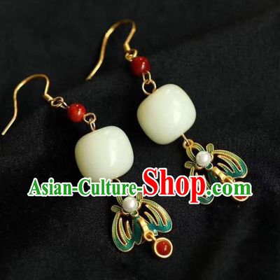 China Traditional Court Jade Ear Jewelry Accessories National Cheongsam Enamel Phoenix Earrings