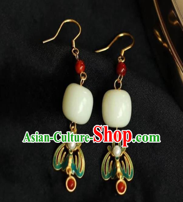 China Traditional Court Jade Ear Jewelry Accessories National Cheongsam Enamel Phoenix Earrings China Traditional Court Jade Ear Jewelry Accessories National Cheongsam Enamel Phoenix Earrings