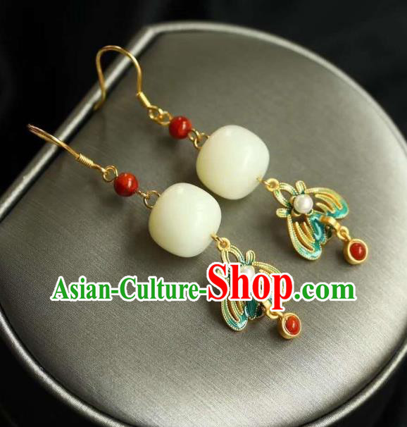 China Traditional Court Jade Ear Jewelry Accessories National Cheongsam Enamel Phoenix Earrings China Traditional Court Jade Ear Jewelry Accessories National Cheongsam Enamel Phoenix Earrings