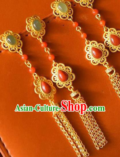 China Traditional Court Golden Tassel Ear Jewelry Accessories National Cheongsam Agate Earrings China Traditional Court Golden Tassel Ear Jewelry Accessories National Cheongsam Agate Earrings