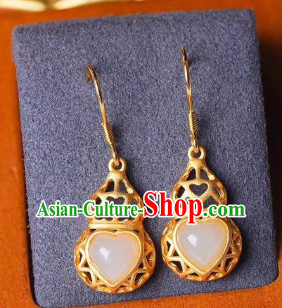 China Traditional Jade Heart Ear Jewelry Accessories National Cheongsam Golden Gourd Earrings China Traditional Jade Heart Ear Jewelry Accessories National Cheongsam Golden Gourd Earrings