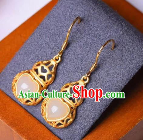 China Traditional Jade Heart Ear Jewelry Accessories National Cheongsam Golden Gourd Earrings China Traditional Jade Heart Ear Jewelry Accessories National Cheongsam Golden Gourd Earrings