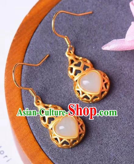 China Traditional Jade Heart Ear Jewelry Accessories National Cheongsam Golden Gourd Earrings China Traditional Jade Heart Ear Jewelry Accessories National Cheongsam Golden Gourd Earrings