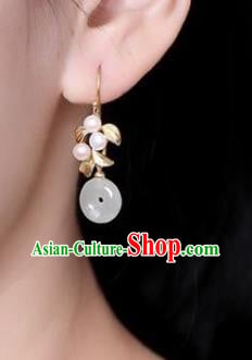 China Traditional Jade Peace Buckle Ear Jewelry Accessories National Cheongsam Golden Leaf Earrings China Traditional Jade Peace Buckle Ear Jewelry Accessories National Cheongsam Golden Leaf Earrings